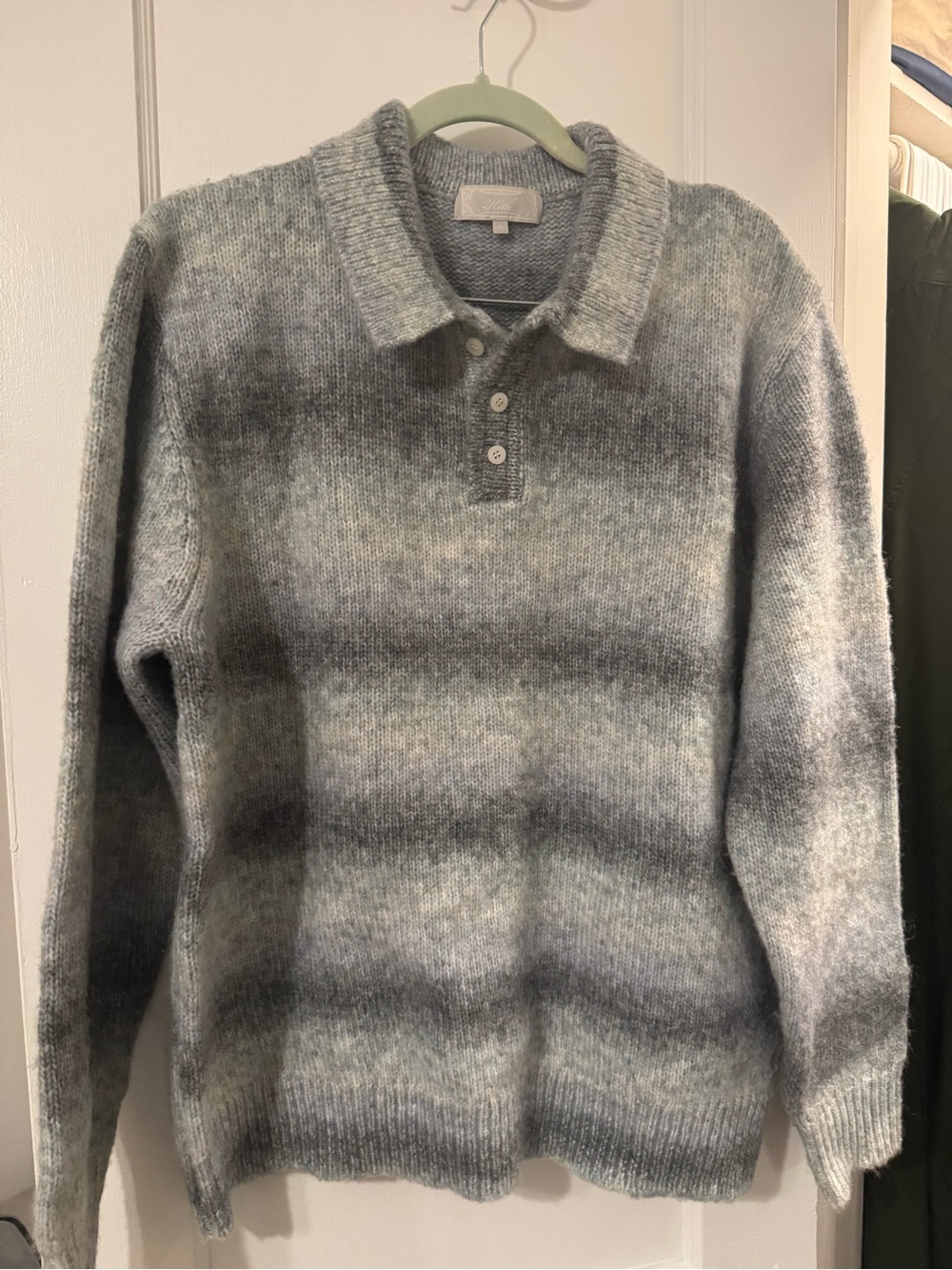 Kith Men's Rugby Pullover Grey Heathered Striped Sweater